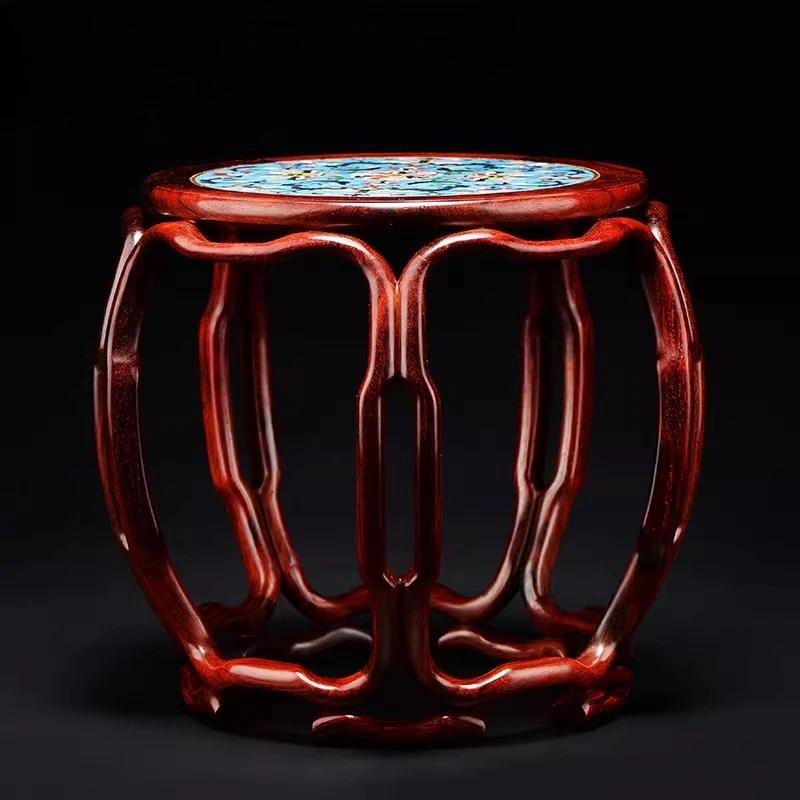 Small leaf red sandalwood ornament, base Chinese antique solid wood desktop flower stand