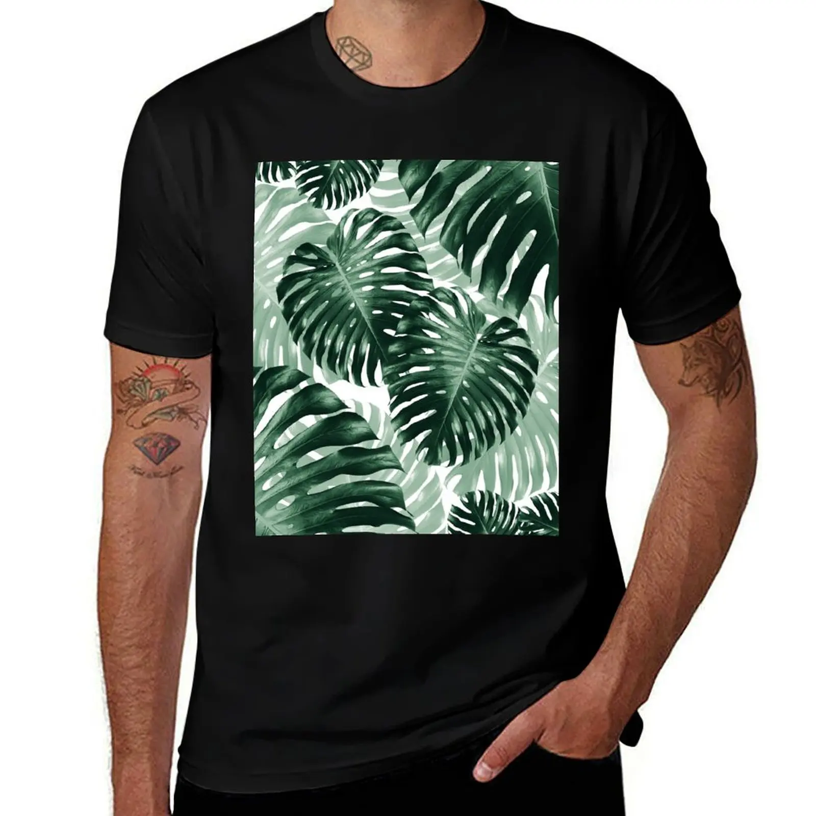 Tropical Monstera Jungle Leaves Pattern #1 #tropical #decor #art T-Shirt plus size tops hippie clothes mens cotton t shirts