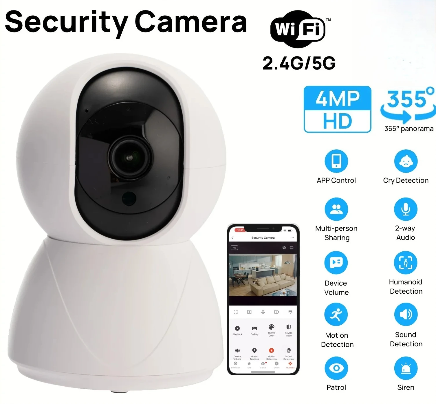 

4MP 2K PTZ WiFi IP Camera - Smart Indoor Home Security Baby Pet Monitor Two-Way Audio Night Vision Motion Detection