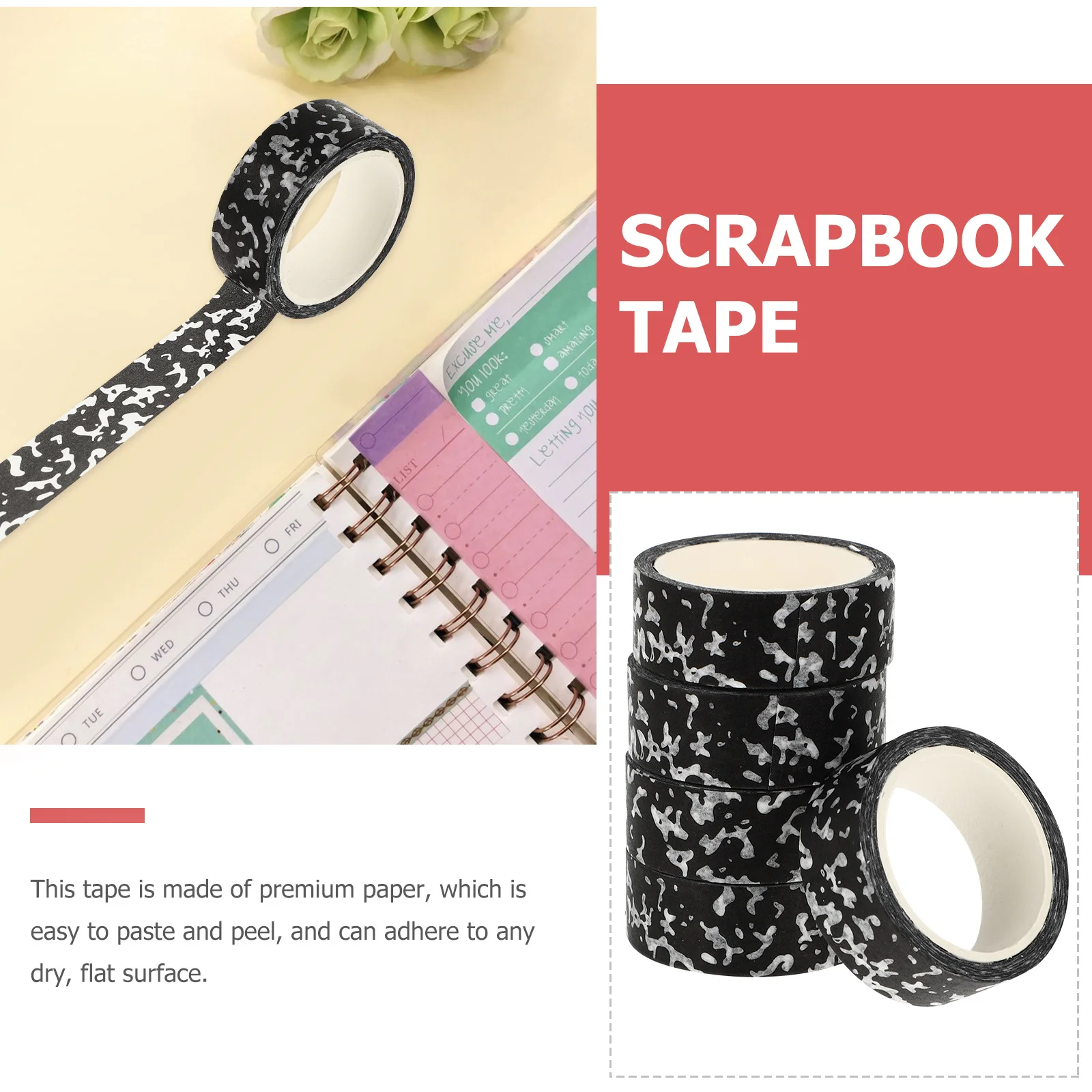 5pcs Cow Pattern Decorative Tape Premium Paper Adhesive For Diy Crafts Scrapbook Gift Wrapping Waterproof Durable Tapes
