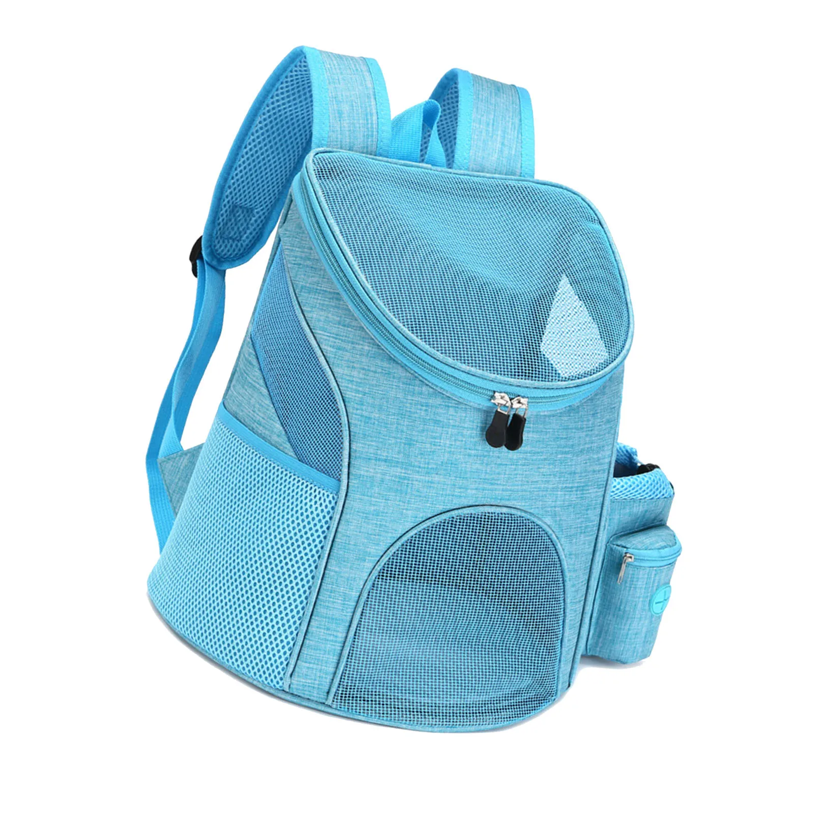 Light Blue S Size Dog Carrier Backpack Nylon Polyester Breathable Mesh Foldable Portable with Snack Pocket for Small Pets