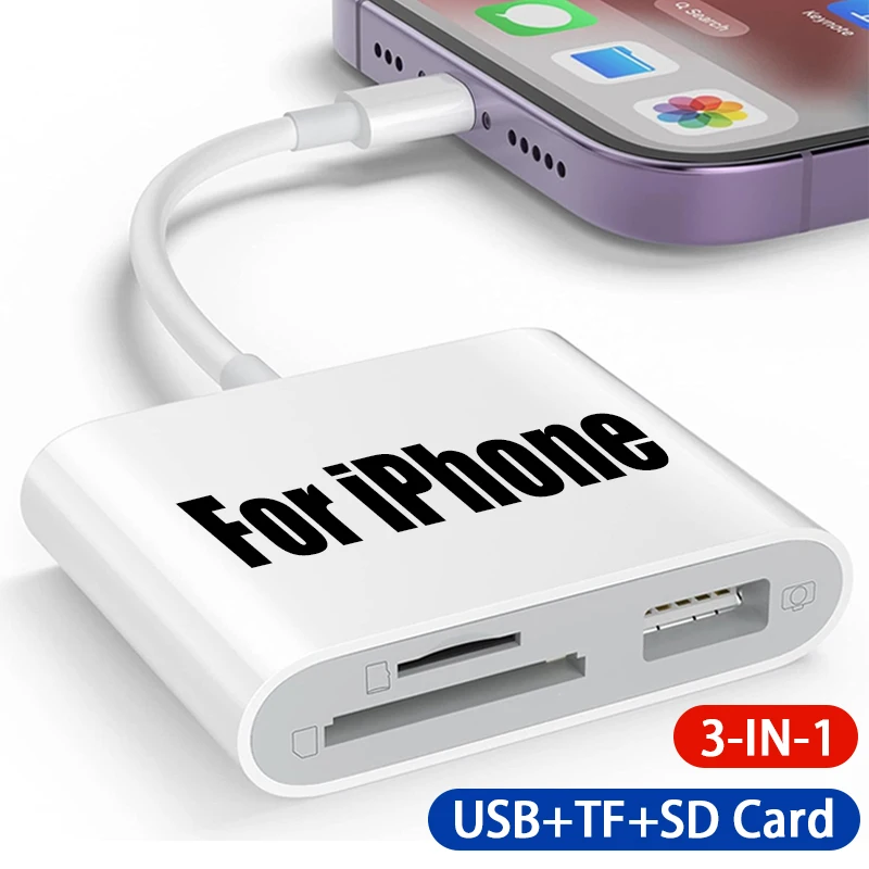 SD Card Reader for iPhone 14 13 12 11 15 Pro Max 3 in 1 Micro SD Memory Card Reader USB Adapter OTG for iPhone iPad Accessories