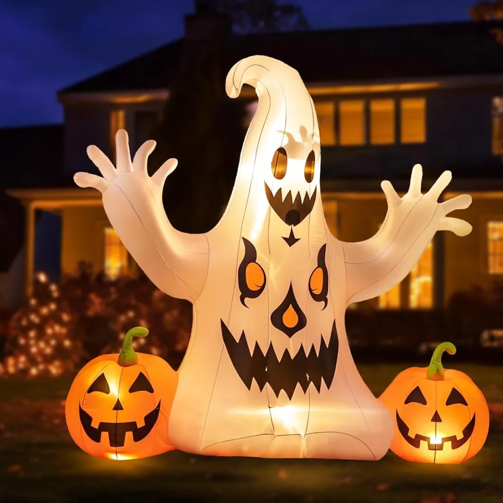 

Outdoor Ghost Pumpkin Inflatable Decoration with LED Lights, Giant Inflatable Courtyard Decoration, 7.2-foot