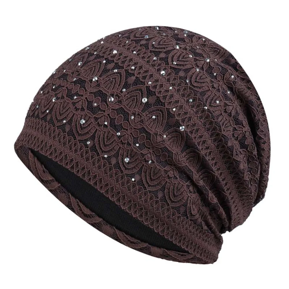 

Pullover Hat Soft Lace Beanie Hats Rhinestones Ethnic Style Warm Bonnet Caps Windproof Comfortable Hijab Turban Cap Outdoor