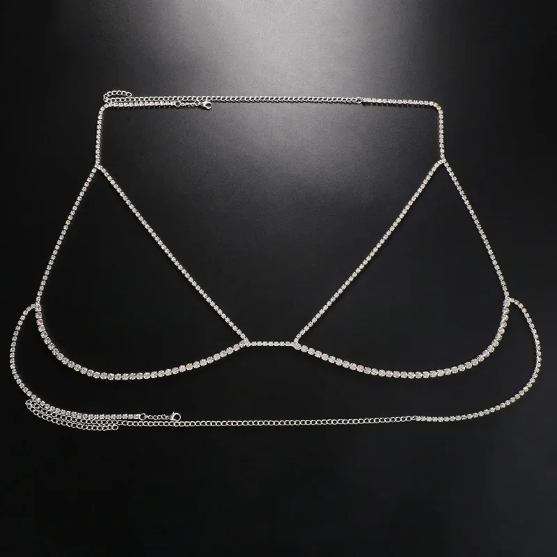 Rave Top Rhinestone Bra Body Chain Harness Jewelry for Women Sexy Strass Bikinis Crystal Bra Necklace Chain Body Accessories