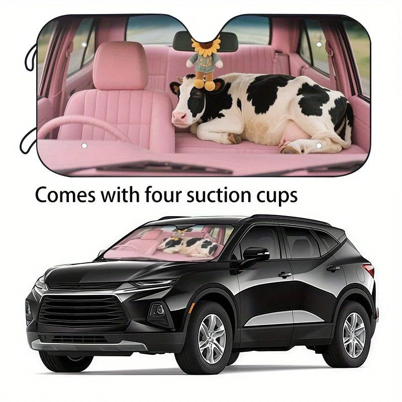 

1pc Humorous And Fun Animal Car Sunshade, Available In 2 Sizes - Universal Fit For Various Vehicle Windshields, Made Of Polyeste