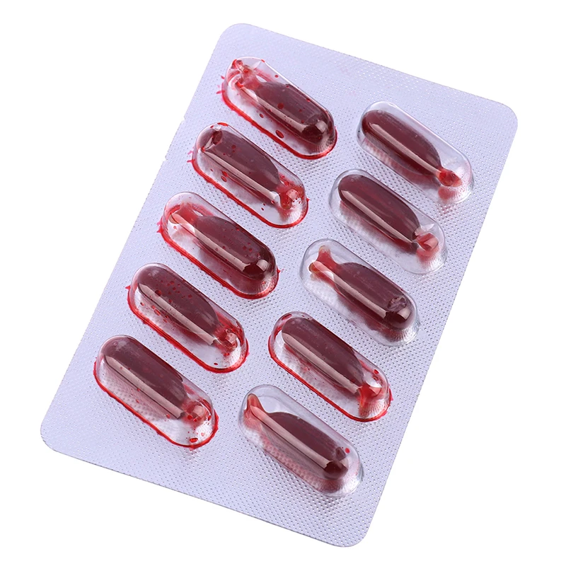 10Pcs Fake Blood Pill Vampire Toy Capsules Horror Funny Toy Halloween Prank Toy