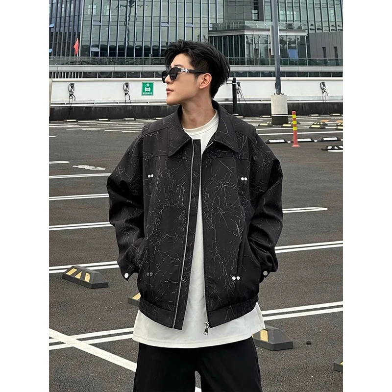

Cool Street Sle American High Street Jaet Men's Spring Autumn Vibe Stand Collar Workwear Jaet Haome High End Feeling...