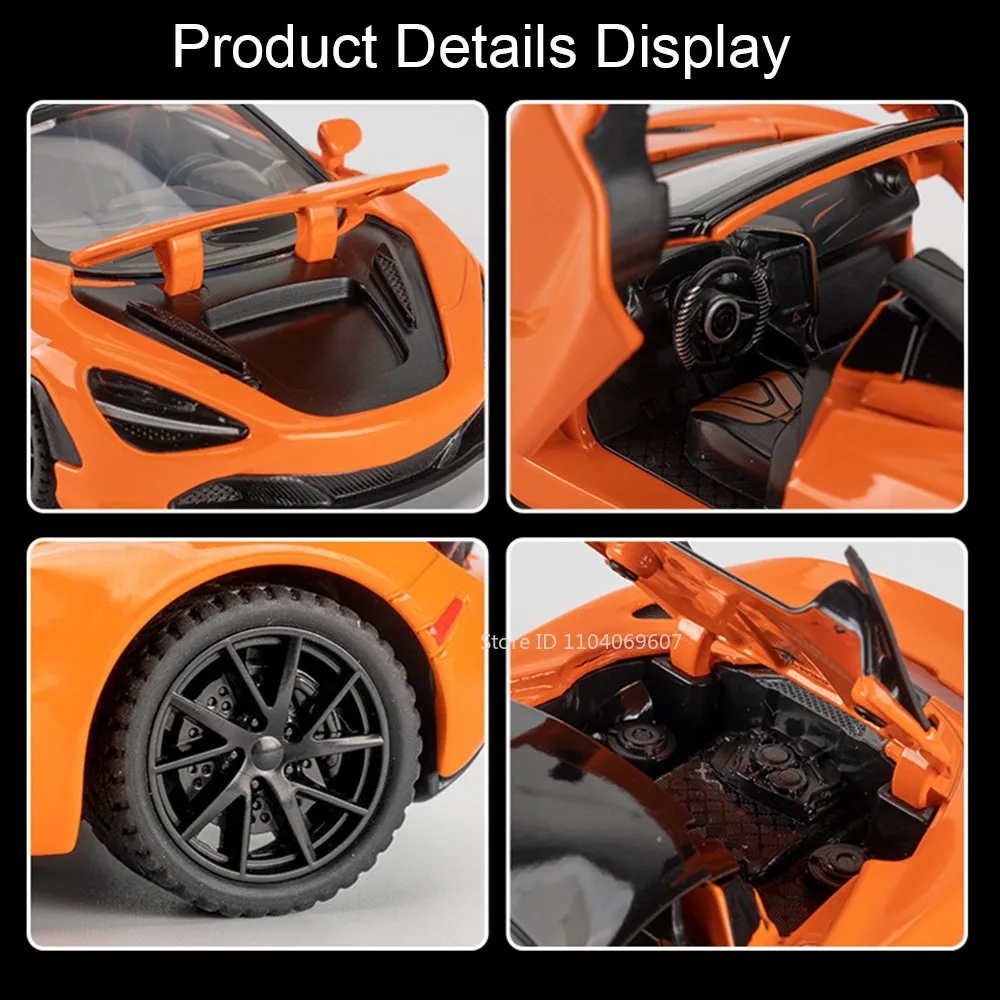 1:32 720S 765LT Toy Sports Car Models Alloy Diecast Mini Supercars Sound Light Doors OPened Pull Back Collection for Child Gifts
