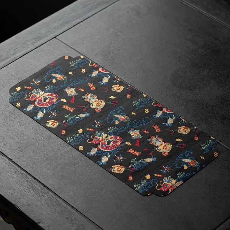 Brocade Tea Mat Auspicious Dragon Chinese Style Table Runner Waterproof Tea Flag Dry Foam Mat Portable Tea Tablecloth Tea view 2