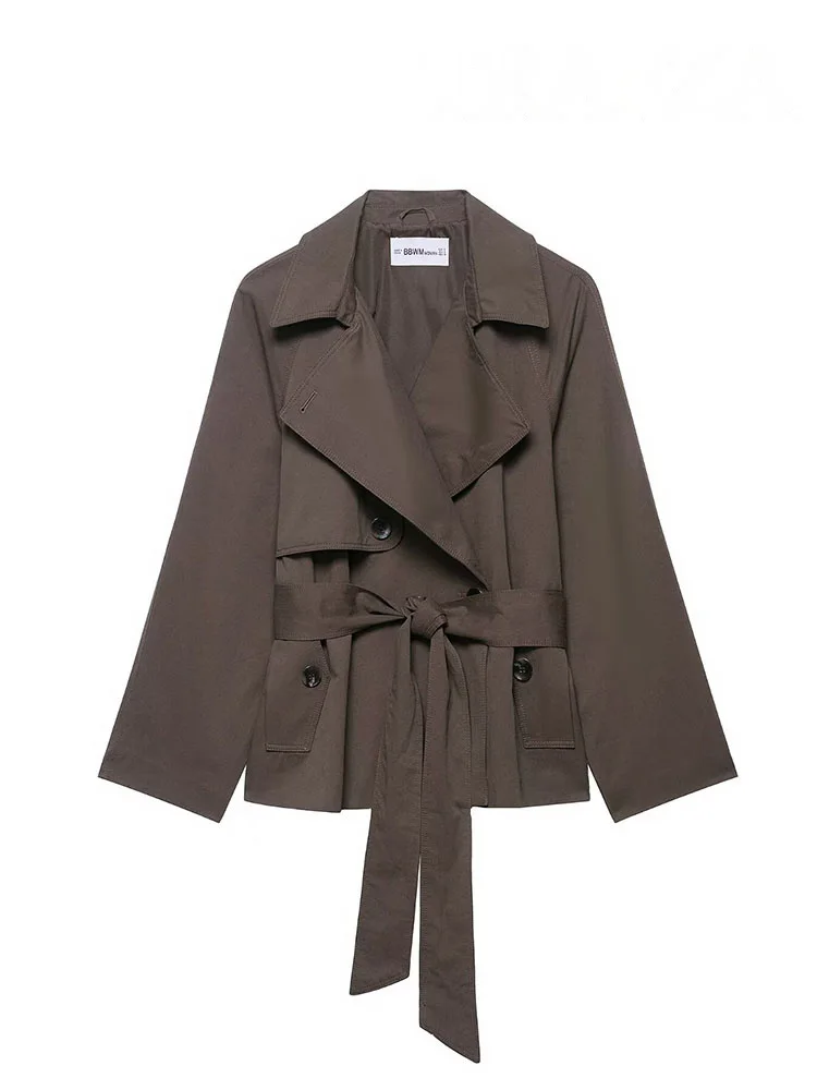 

HH Women Fashion Long Sleeves Coats Solid Turn-Down Collar Lace-Up Decoration Single-Breasted Female Autumn Chic Jackets