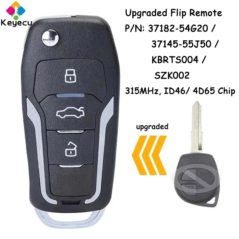 

KEYECU Upgraded Flip Remote Control Car Key With 315MHz ID46 4D65 Chip for Suzuki Fob 37182-54G20, 37145-55J50, KBRTS004, SZK002