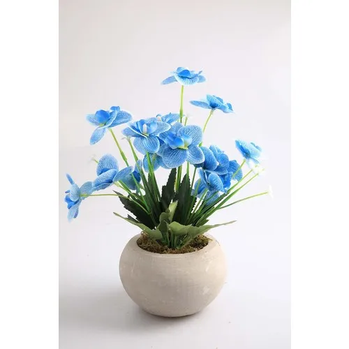 Kibrithane Flower Artificial Flower Concrete Flower Pot Mini Blue Fabric Orchid KC00200811