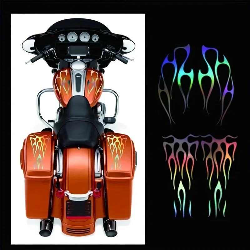 Laser Gradient Motorcycle Flame Stickers 3Pcs Set for Fuel Tank Fender Colorful Vinyl Decals Universal Custom Decor