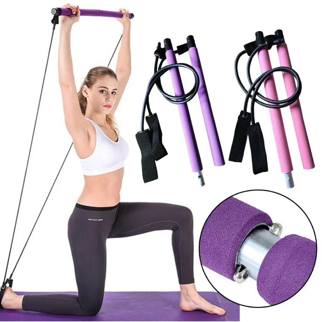 Pilates Bar  Yoga Resistance Band Tube Exercise Stick  Booty Trainer