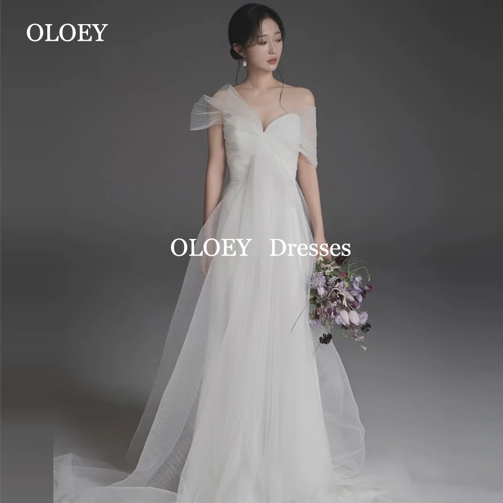 

OLOEY Special Ivory A Line Wedding Dresses Korea Photoshoot Off Shoulder Floor Length Bridal Gowns Sweetheart Organza Customized