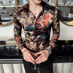 2024 Spring Autumn Mens Luxury Printed Baroque Long Sleeve Shirt Business Casual Floral Shirt Slim Fit Social Men Streetwear Top