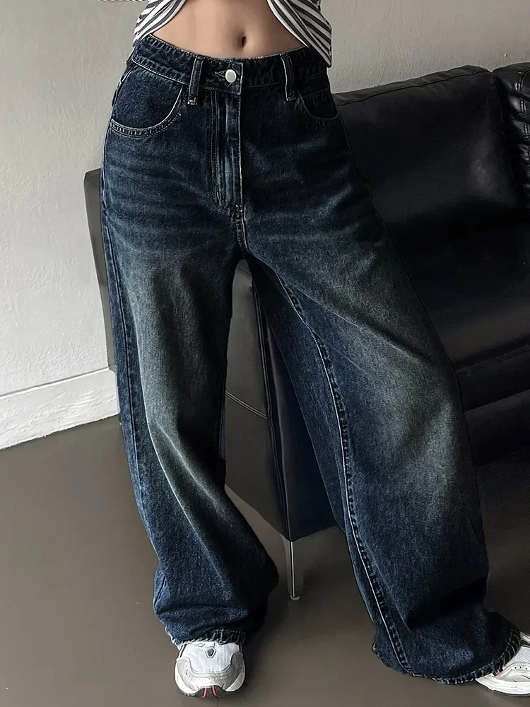 Female High Waist Thin Loose Jeans High Street Women Retro Casual Denim Pants Girls Fashion Solid Wide Leg Trousers