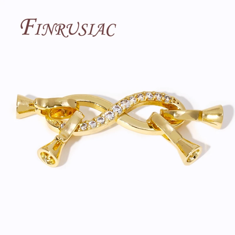 Jewelry Clasps Fastener 18K Gold Plated Inlaid Zircon Infinite Connector Clasps For 2-row Pearl Necklace Making DIY Accessories