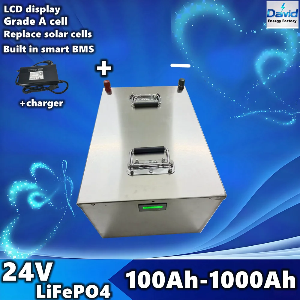 

24V Can replace solar cells LiFePO4 Battery 300Ah 400Ah 500Ah 800Ah 1000Ah with smart BMS for Outdoor Home power