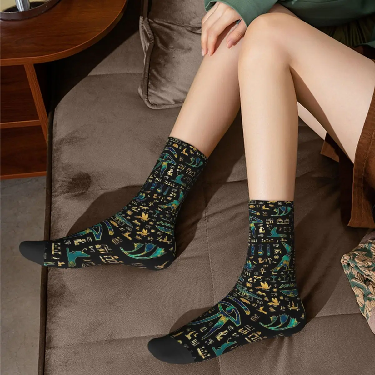 Chaussettes en forme de Hiéroglyphes éma ens des Prairies pour hommes et femmes, motif œil d'Horus égyptien heureux et drôle, nouveauté printemps, été, automne, hiver, cadeaux