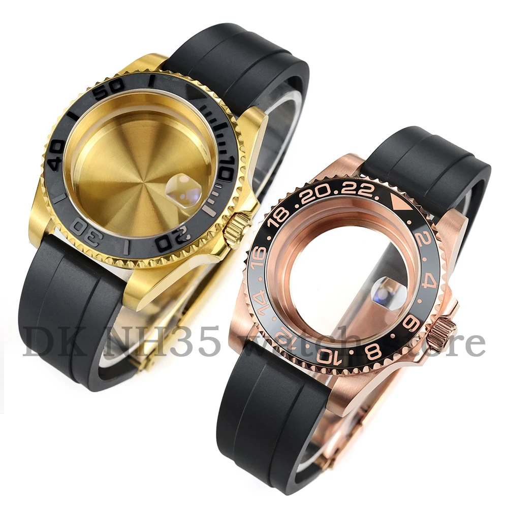 

Rose Gold Nh35 40mm Stainless Steel Watch Case Rubber Brecelet Fit Submariner GMT NH35 NH36 Movement 28.5mm Dial Sapphire Glass