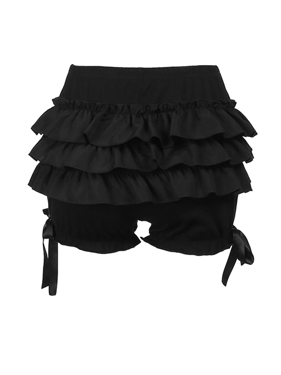 Pantalones cortos de Lolita para mujer, Shorts de cintura elástica en capas con volantes, informales, sexys, ropa de calle