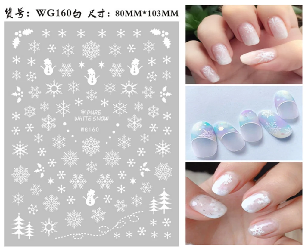 White Snowflake 3D Nail Sticker Merry Christmas Nail Art Decals Self Adhesive Sliders Winter New Year Manicure Decoration