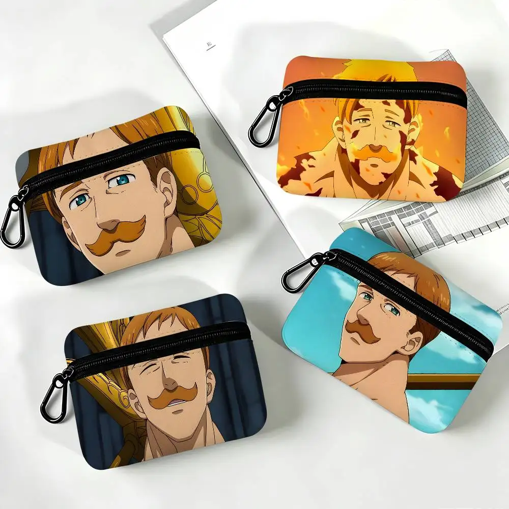 1pc Escanor Anime Characters Coin Purse With Carabiner Hook Portable Key Card Wallet Small Zipper Storage Pouch