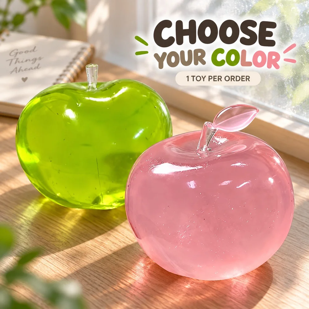 Apple Squishy Squeeze Toy Green Pink Clear TPR Fruit Shape with Stem Desk Fidget Companion Gift for Adults Teens Single Piece