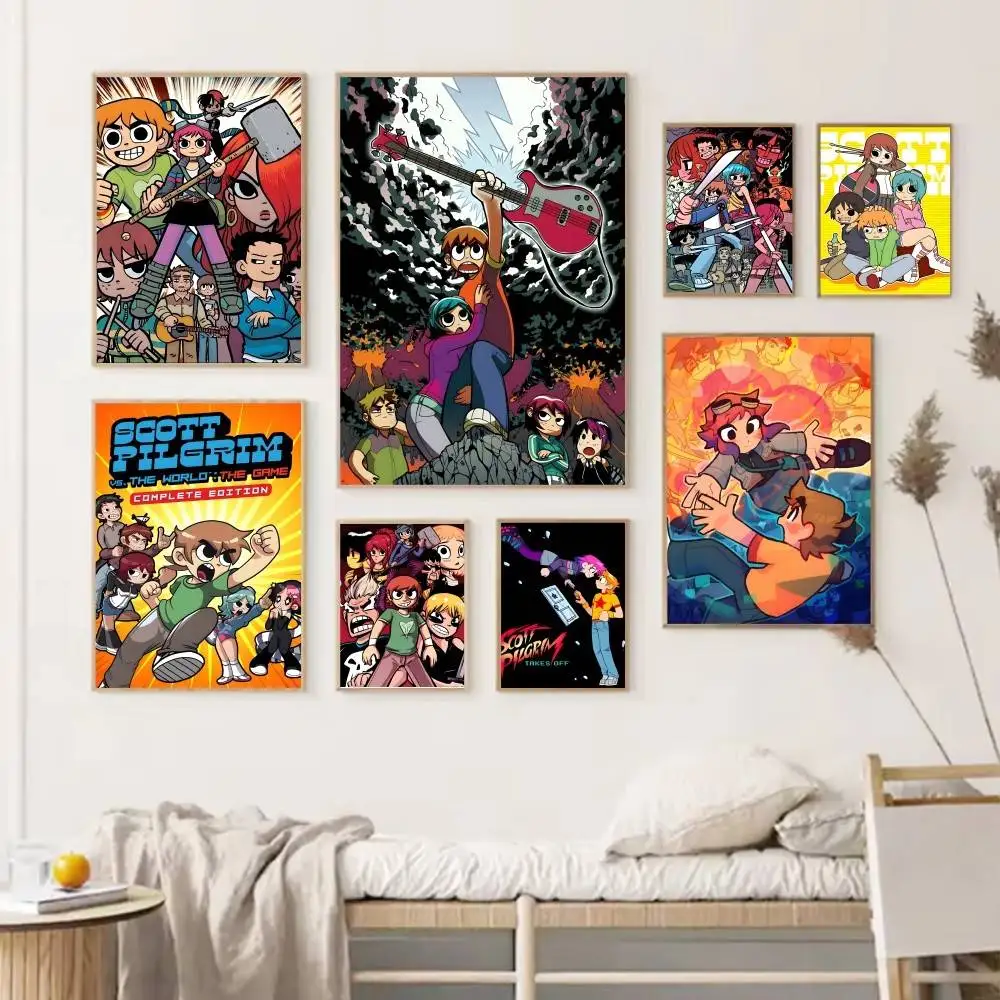 Scott Pilgrim Poster Self-adhesive Art Waterproof Paper Sticker Coffee House Bar Room Wall Decor