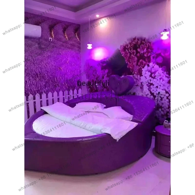 

Heart-Shaped round Furniture Light Luxury Hotel Water Bed Electric Bed Theme Couple Apartment Bed