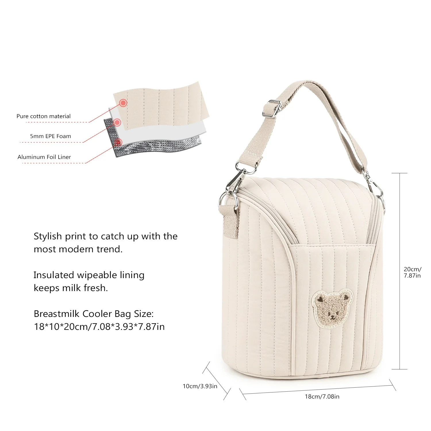 New Bear Breast Pump Bag Insulated with Handle Breastmilk Cooler Bag Pure Cotton Portable Bottle Cooler for Daycare Outdoor view 5