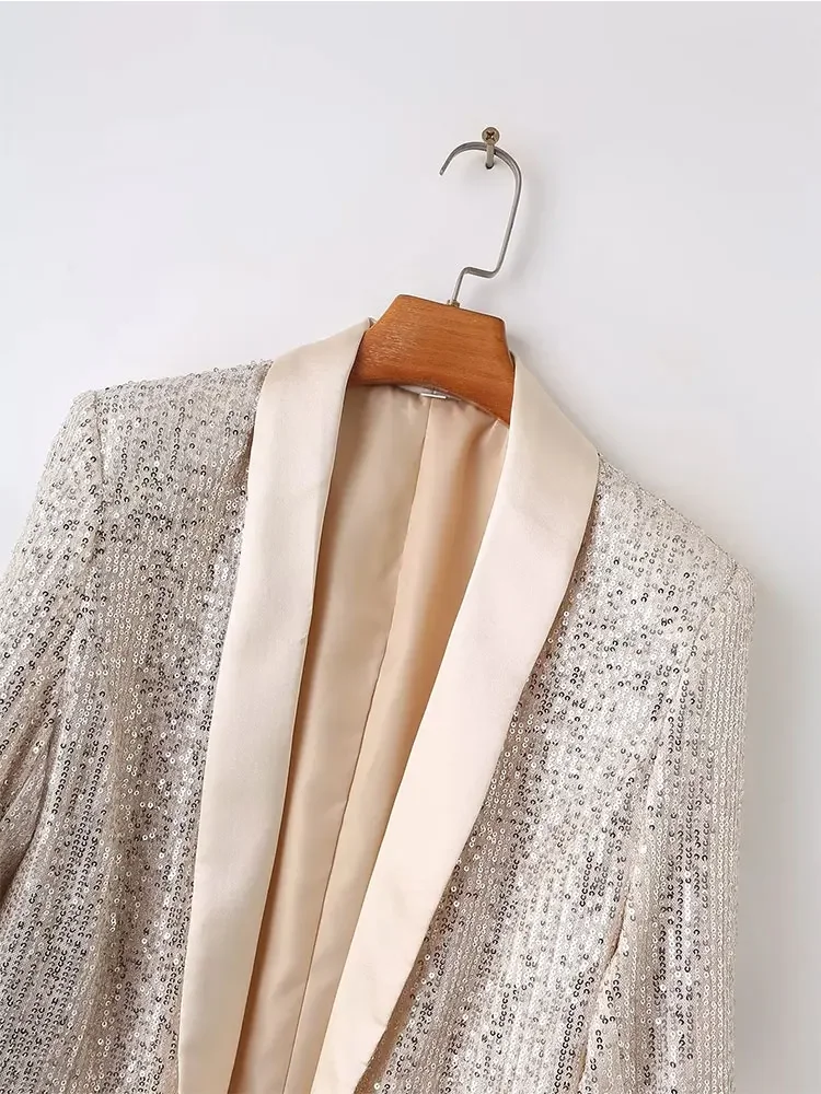 2024 cappotto da donna Cardigan a maniche lunghe con paillettes lucide giacca Blazer a maniche lunghe con punto aperto Club primavera autunno