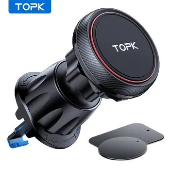 TOPK 차량용 마그네틱 휴대폰 마운트 거치대, 에어 벤트 마그네틱, 6 N52 자석, 아이폰 15 용 범용 휴대폰 홀더