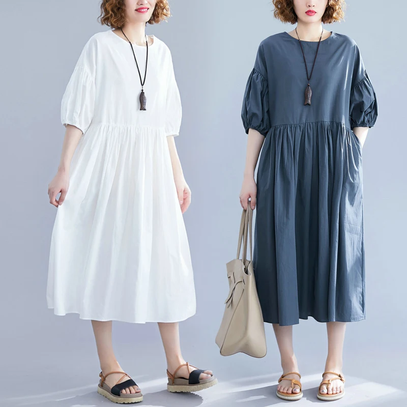 

Женское длинное трапециевидное платье больших размеров Dr Color Blo Lantern Sve round Ne Summer Dr Flattering Fit для женщин больших размеров