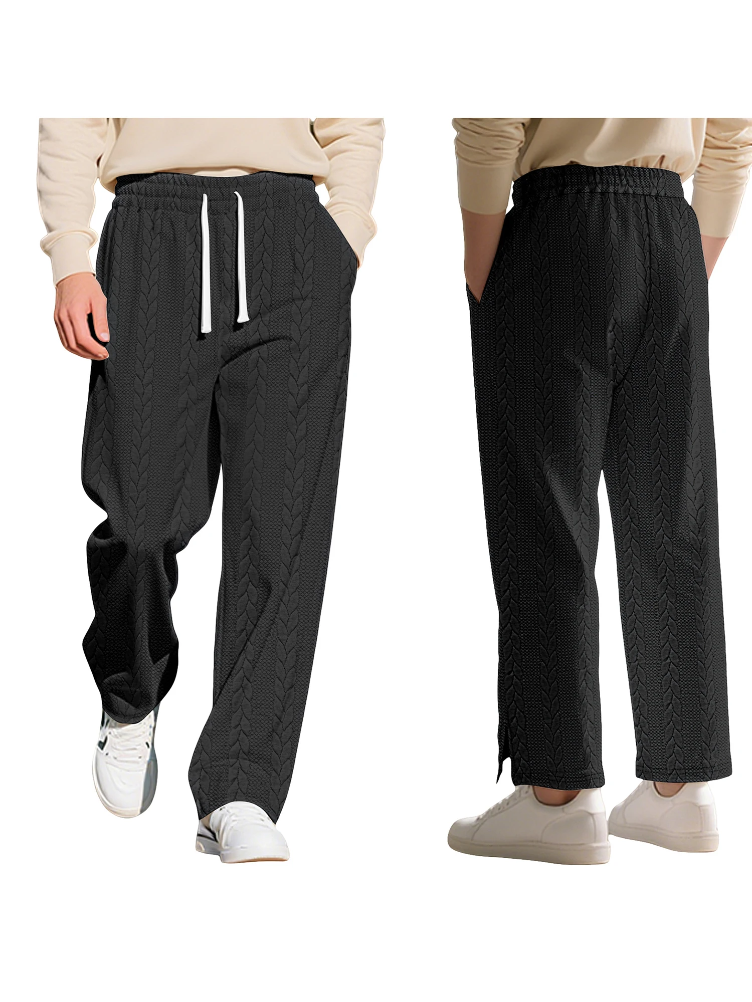 

Мужские брюки на шнурке с боковыми карманами, повседневные прямые брюки со средней посадкой и современным геометрическим узором