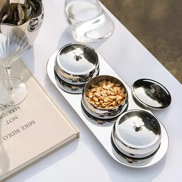 304Stainless Steel Dried Fruit Snacks Decorative Bowl European Style Light luxury Household Use Fruit Biscuits Storage Tray