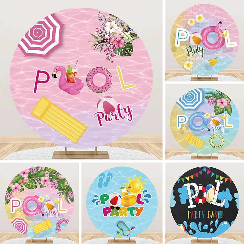 

Summer Swimming Pool Party Decor Round Backdrop Seaside Beach Hawaii Baby Shower Birthday Portrait Photography Background Props