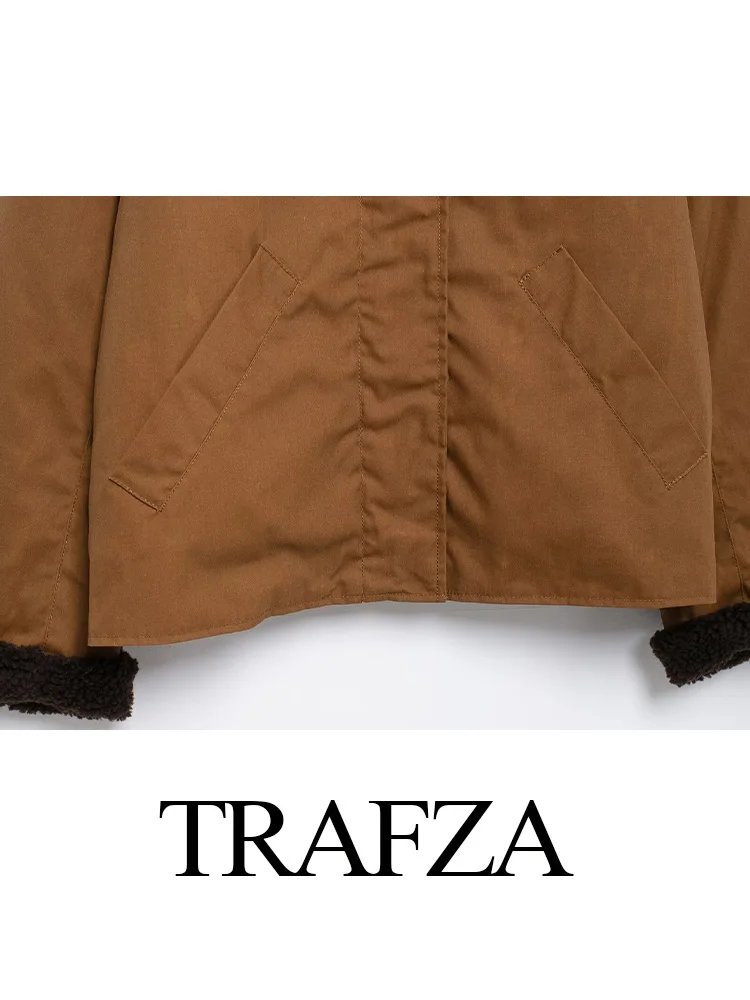 TRAFZA-Vestes Élégantes à Simple Boutonnage pour Femme, Couleur Unie, Col Rabattu, Manches sulf, Poches, Fermeture Éclair, Collection Automne