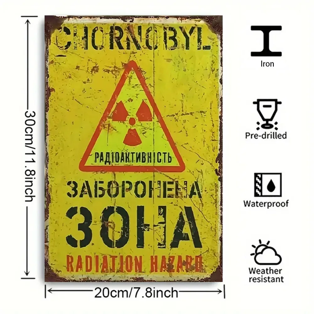 1pc 2D Flat Printing Vintage Radiation Warning Metal Tin Sign Retro Danger Plaque for Bar Club Garage Man Cave Wall Decor