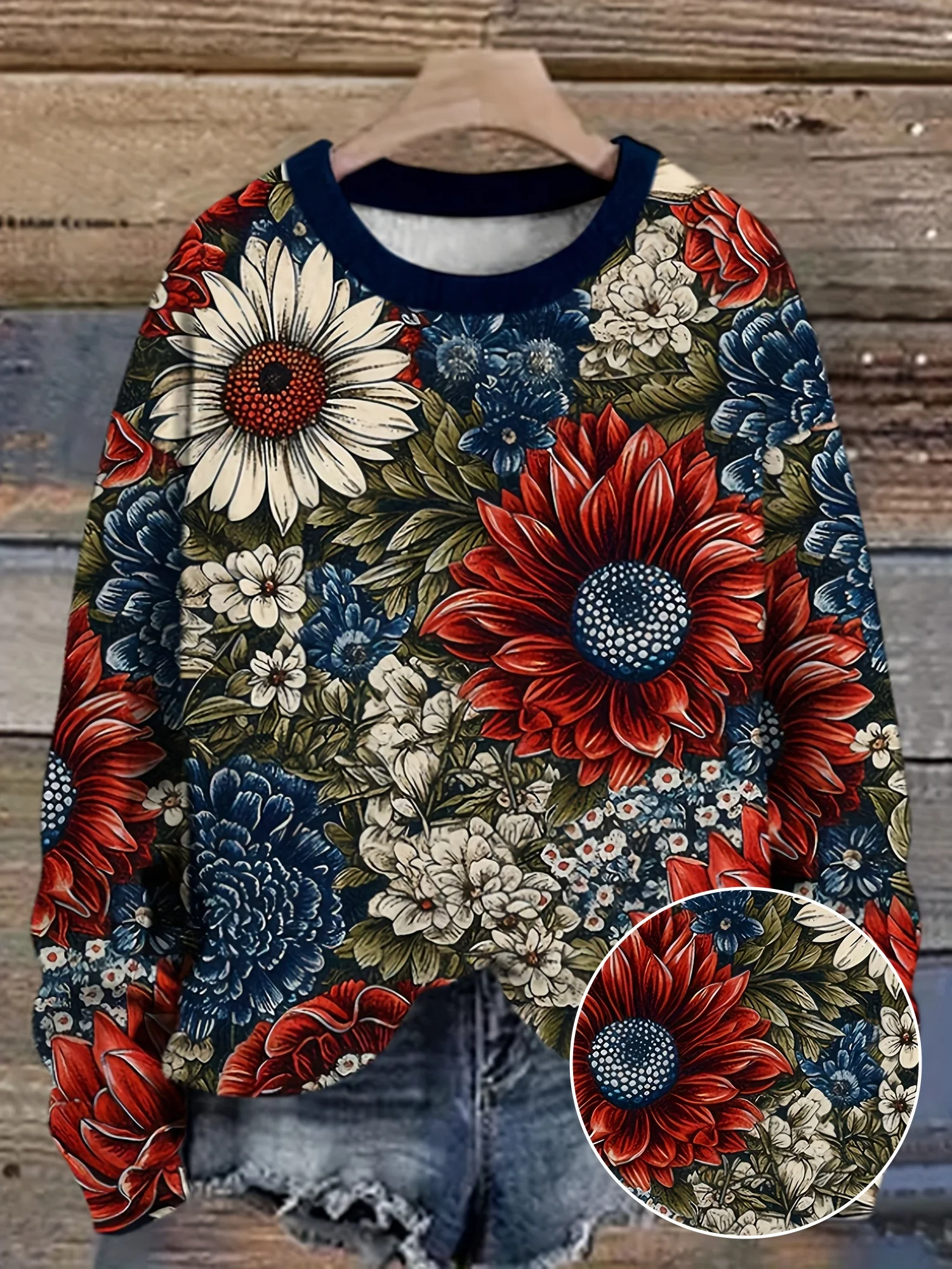 Fashion Women's Long Sleeve T-shirts  Maple Leaf  Floral Pattern Streetswear Polyester Tops Casual Pullover Women's Clothing