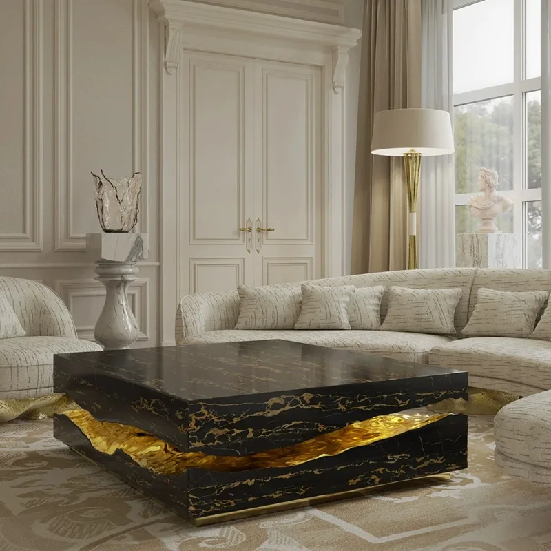 European Style Living Room Coffee Tables Black Low Designer Coffee Table Modern Nordic Narrow Mesa De Centro Sala Furniture Home