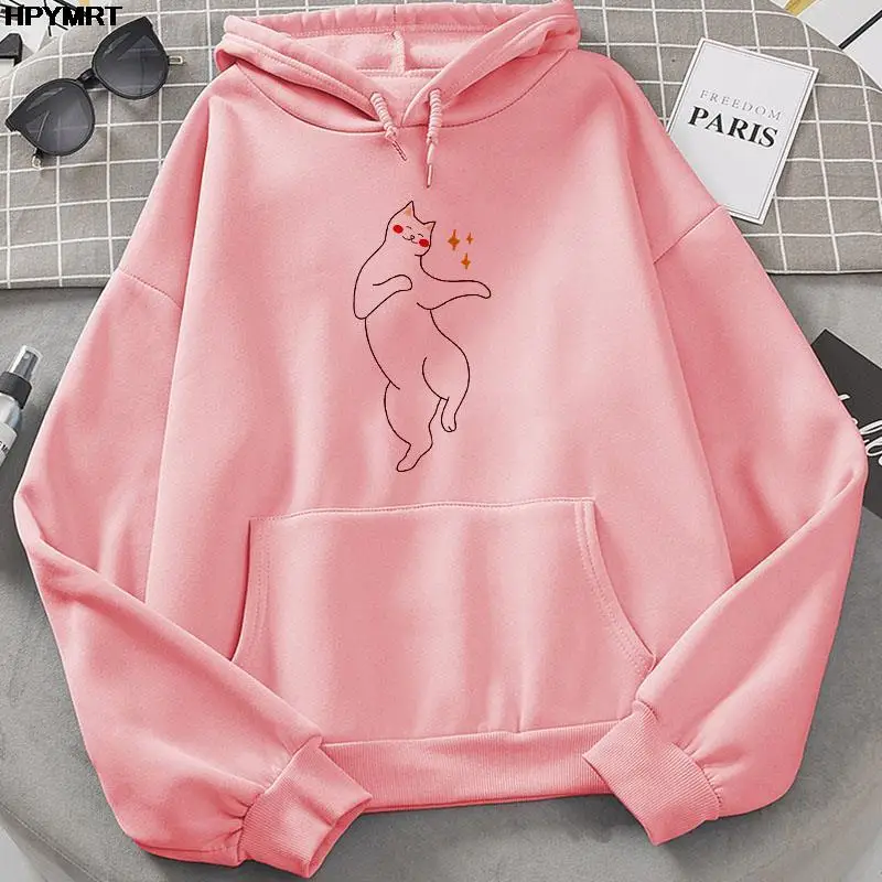 Korean Streetwear Sweatshirt Women Casual Pullover Hip Hop Long Sleeve Pocket hoodie Funny Cat Printing Hoodies Sportswear Tops