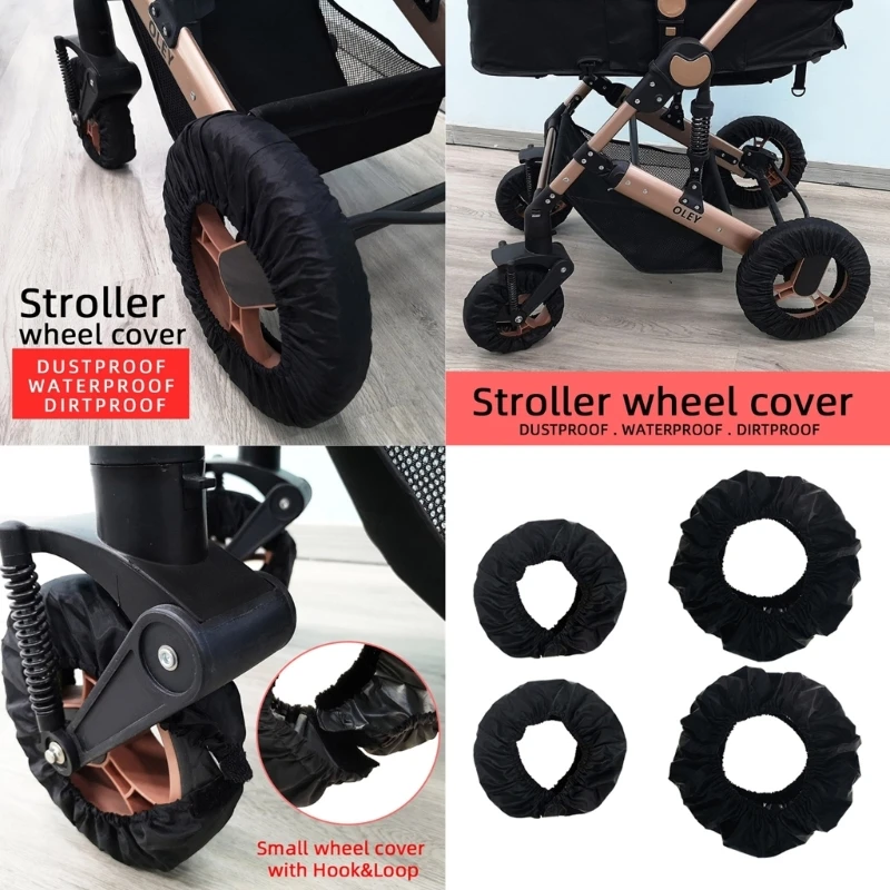 

4Pcs Baby Strollers Wheel Cover Dustproof Wheelchair Tire Protectors Pushchair Pram Wheel Protections Case Oxford Cloth