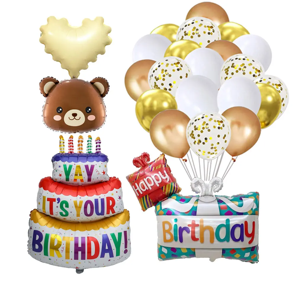 Cake Style Balloon Set Chromium Metal Aluminum Foil Latex Balloons Mixed for Birthday Party Weddings and Celebration Decorations