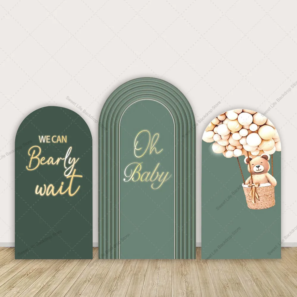 Oso de peluche para Baby Shower, oso de peluche que podemos esperar Oh Baby, globo de aire caliente, cubierta de fondo para arco de fiesta de cumpleaños