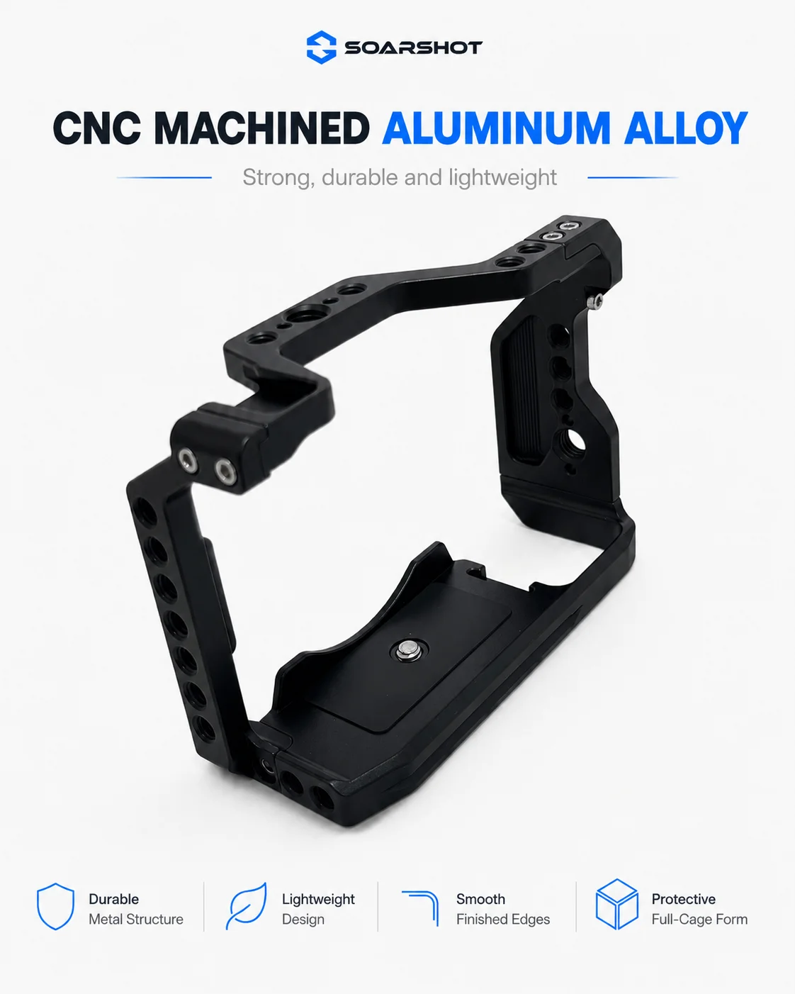 SOARSHOT Kamerakäfig für Sony A6700 CNC Aluminiumlegierung Schutzrahmen mit Cold Shoe und mehreren Befestigungslöchern für Videoaufnahmen – Detail 5