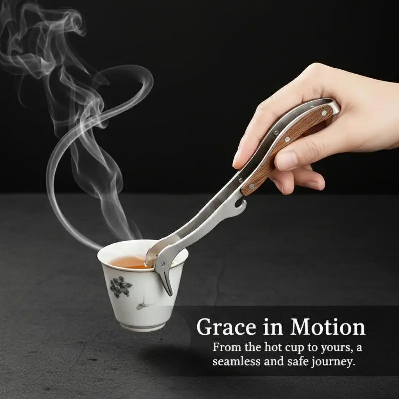 Stainless Steel Tea Tongs Clip Wood Handle Chinese Gongfu Tea Set Accessories Tool For Ceremony Home Brewing Filter Strainer