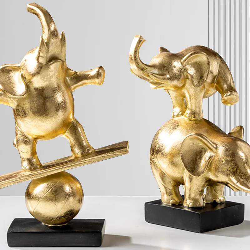 

Ремесла из смолы, искусственная скульптура животного, слон, акробатика, золотые слоны, декоративные фигурки, аксессуары для украшения дома